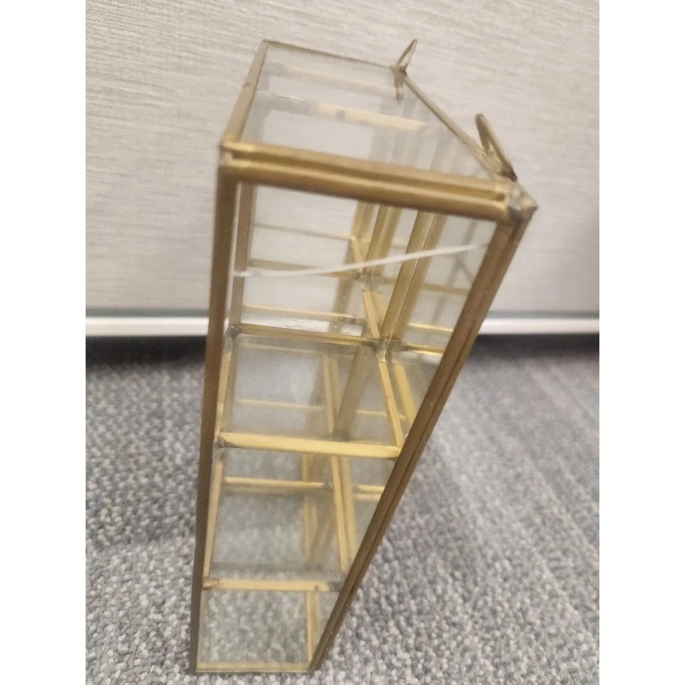 Vtg Brass Mirrored Glass Tabletop /Wall Mount Mini Curio Trinket Cabinet 8 1/4